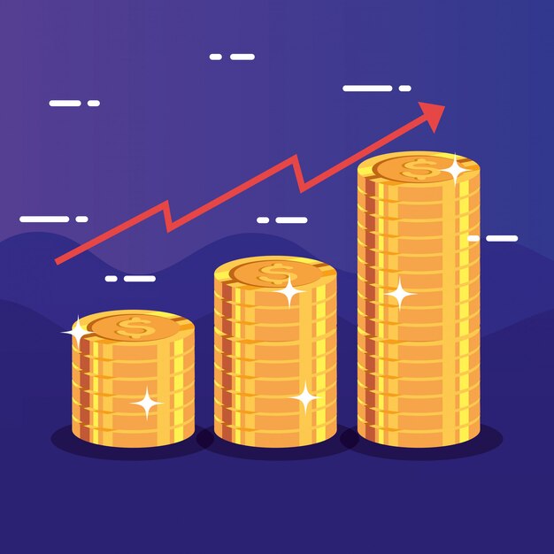 Груды монет со стрелкой вверх инфографики