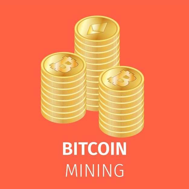 Piles of Golden Bitcoin Coins