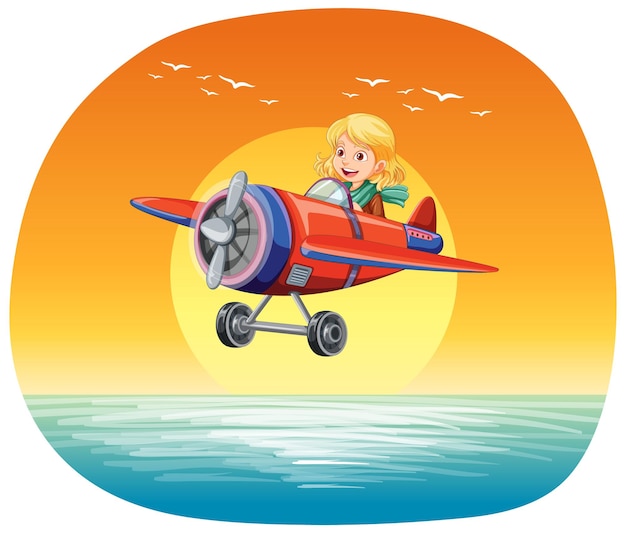 Free vector pilot flying plane over the sea
