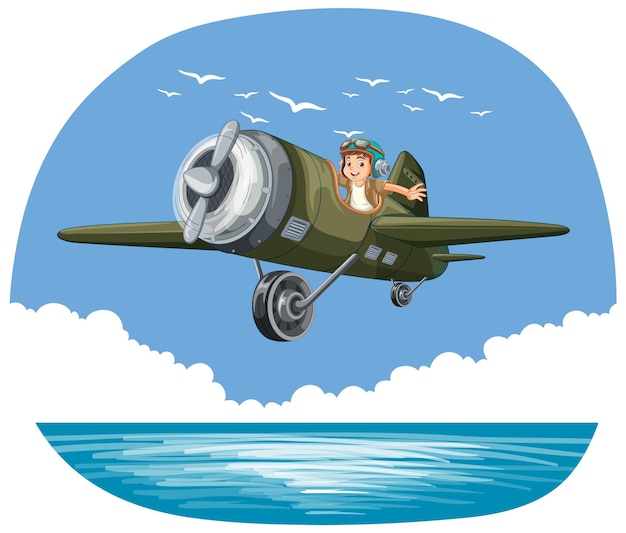 Free vector pilot flying plane over the sea