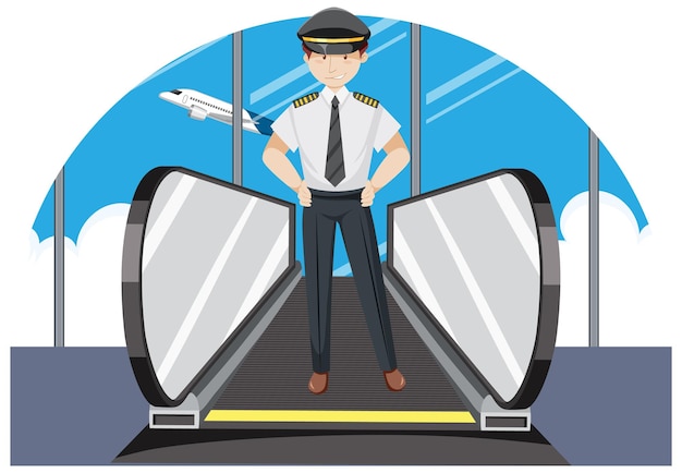 Бесплатное векторное изображение Пилот на движущейся дорожке в аэропорту
