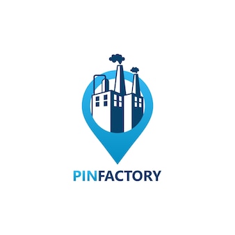 Pin factory logo template design vector, emblem, design concept, creative symbol, icon