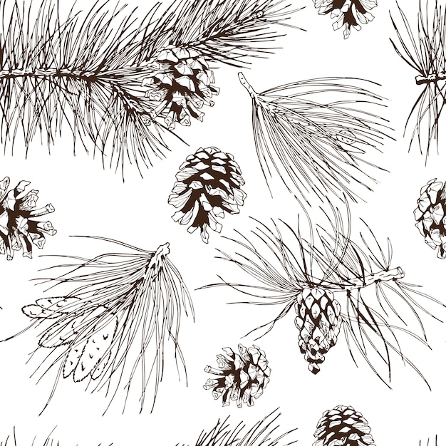 パインモミクリスマスツリー杉トウヒとコーンのシームレスパターンベクトル図