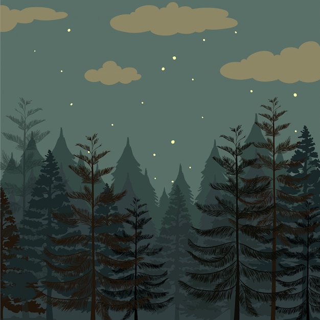 Free vector pine forest at night time