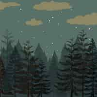 Free vector pine forest at night time