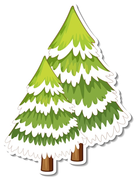 Pine tree covered with snow cartoon sticker