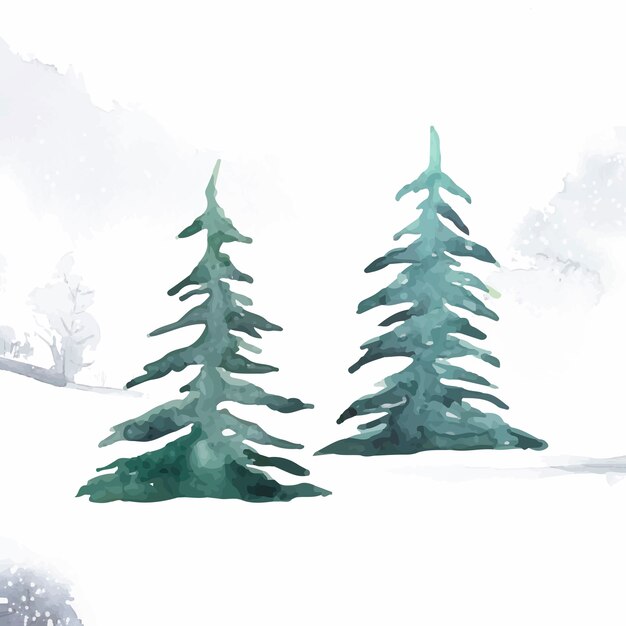 Pine trees painted by watercolor