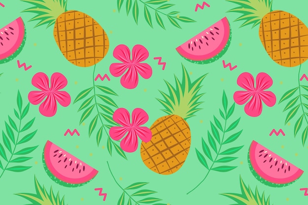 Free vector pineapple and watermelon fruit seamless pattern