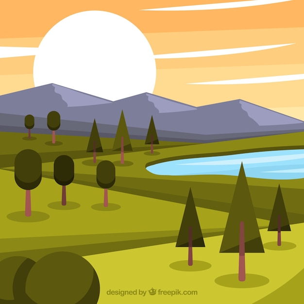 Free vector pines landscape background at sunset