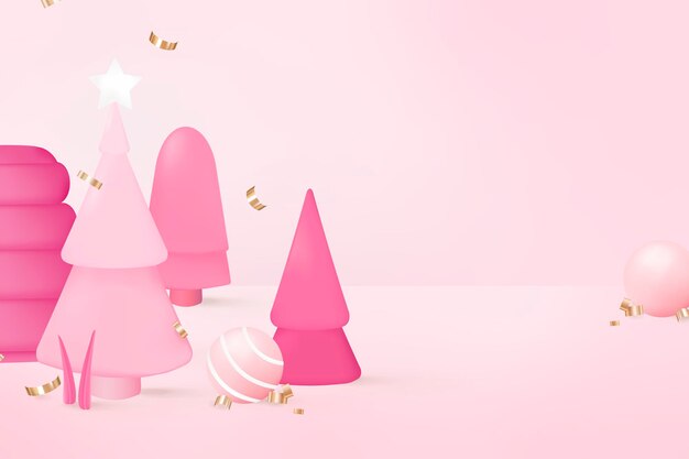 Pink 3D Christmas background, festive design vector