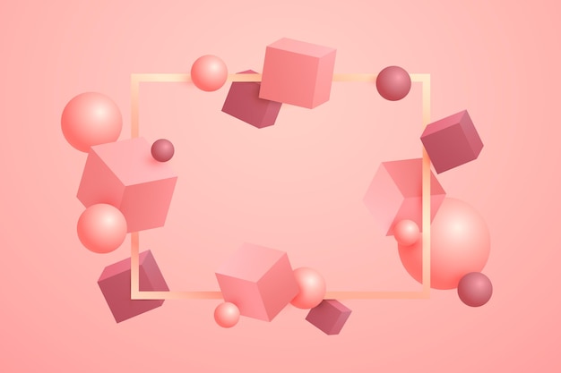 Pink 3d shapes floating background