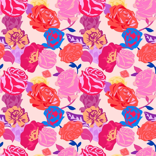 Free vector pink aesthetic floral pattern with roses colorful background