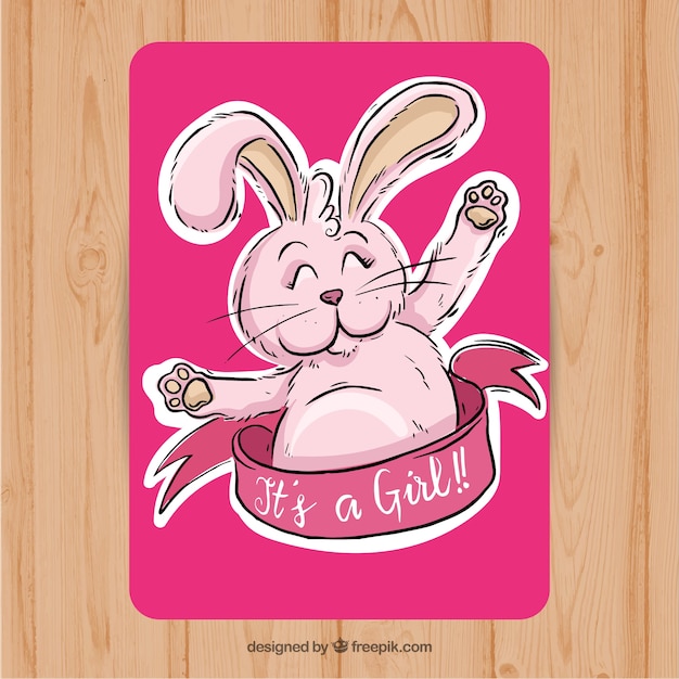 Vettore gratuito rosa doccia carta di bambino con cute bunny