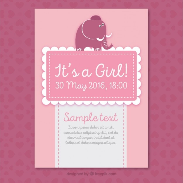 Pink Baby Shower Card With A Cute Elephant
