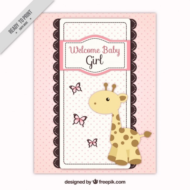 Free vector pink baby shower card with giraffe