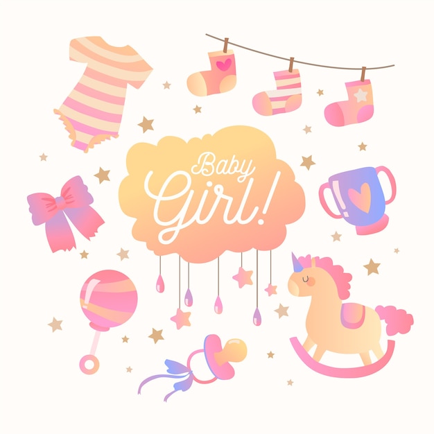 Vettore gratuito ragazza rosa baby shower