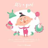 Free vector pink baby shower template for girl