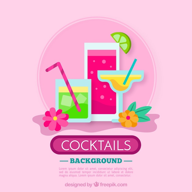 Free vector pink background of drinks in flat design