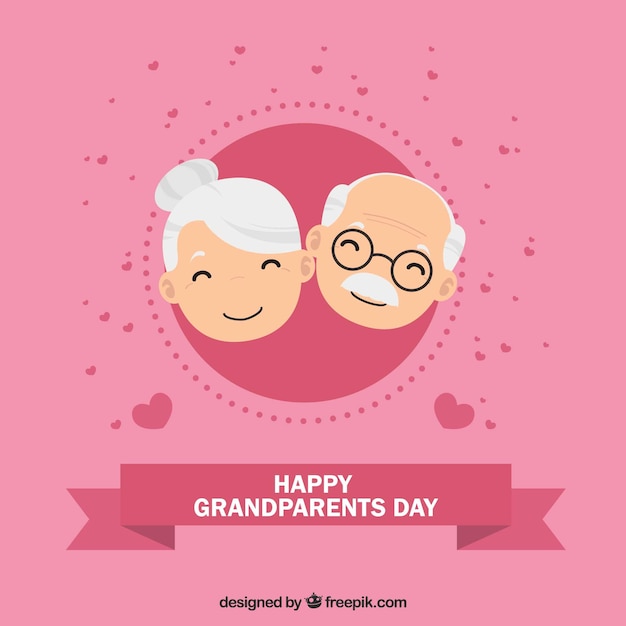 Free vector pink background of happy grandparents with hearts