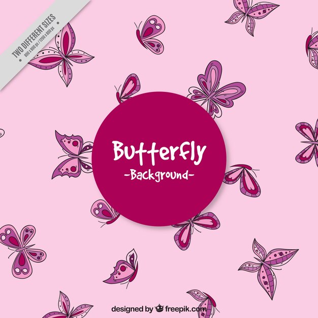 手描きの蝶とピンクの背景