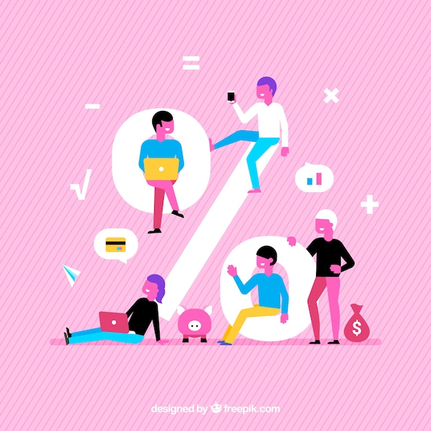 Free vector pink background with people and percent sing