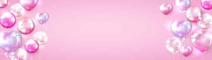 무료 벡터 발렌타인 배너 디자인에 대 한 핑크 풍선 배경