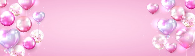 Pink balloon background for valentine banner design