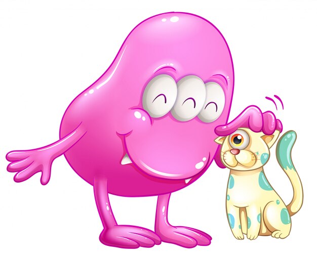 片目猫とピンクのビーニーモンスター