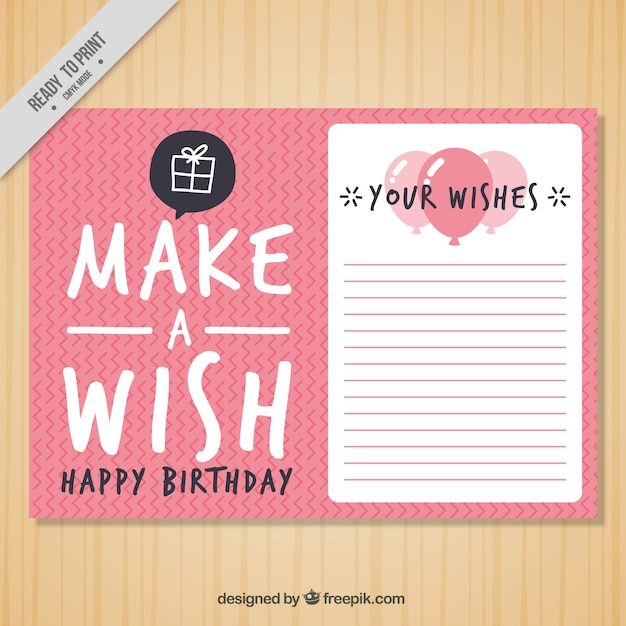 Free vector pink birthday card with lines and balloons