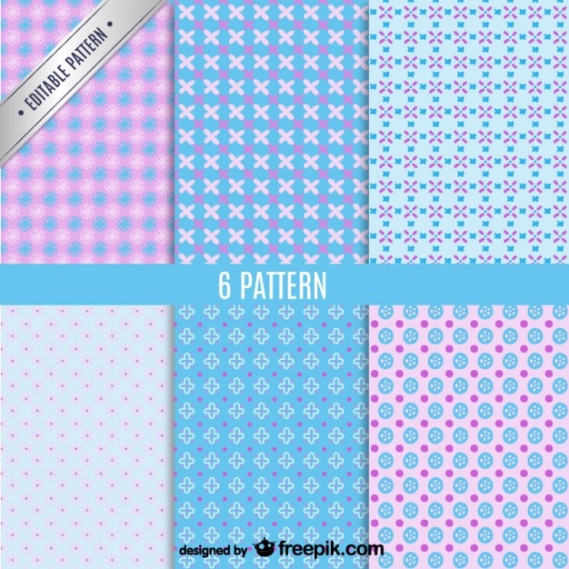 Pink and blue seamless pattern pack