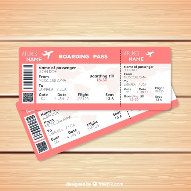 Pink boarding pass template in realistic style