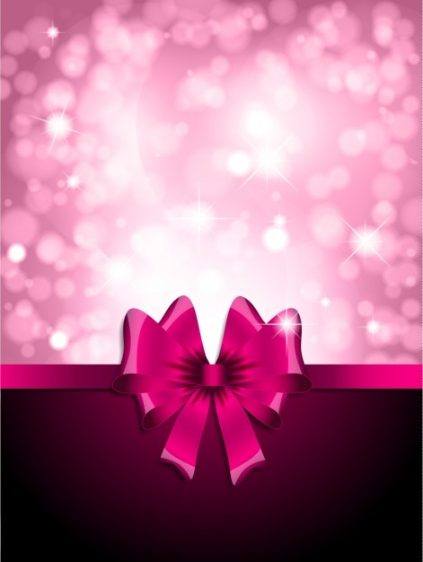 Free vector pink bow on a glossy bokeh background