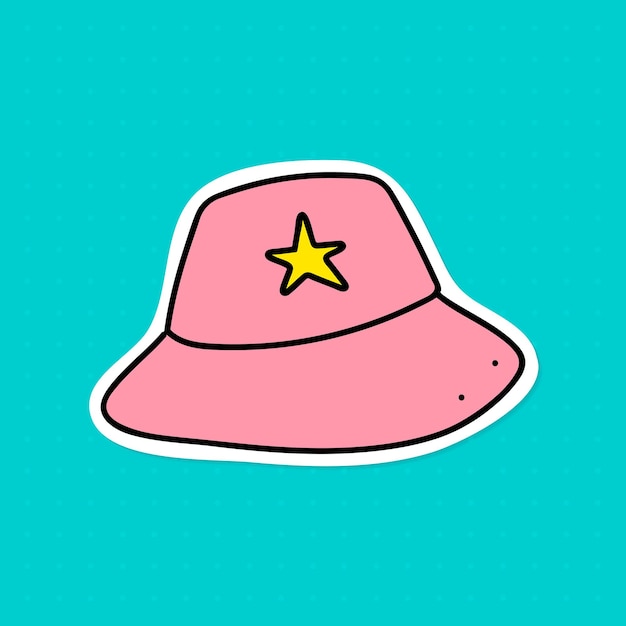 Pink bucket hat sticker with a white border vector