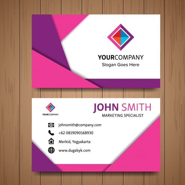 Pink business card with geometric shapes