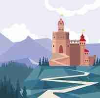 Free vector pink castle in landscape