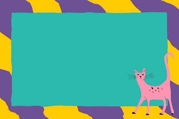 Pink cat frame vector funky animal illustration