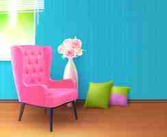 Free vector pink chair realistic interior background