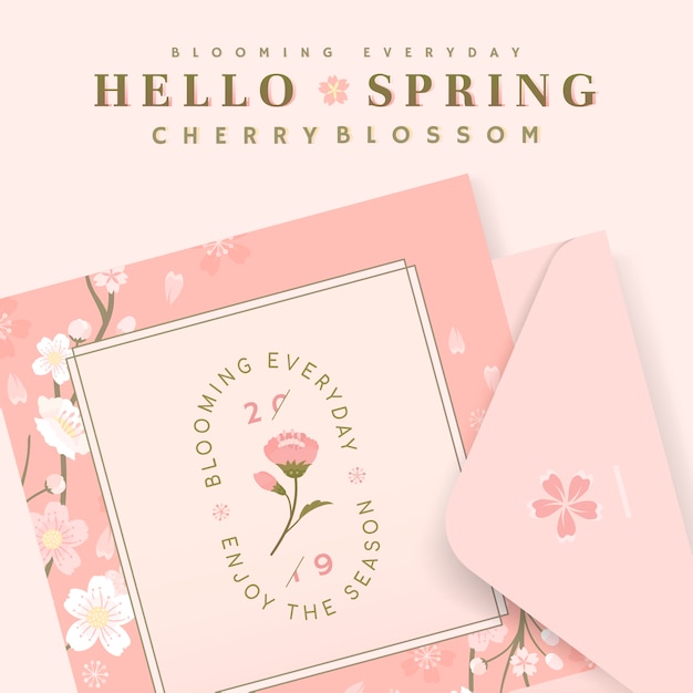 Free vector pink cherry blossom postcard template vector