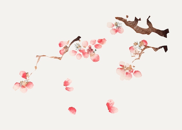 Free vector pink cherry blossom vector botanical art print, remixed from artworks by hu zhengyan