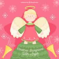 無料ベクター ピンクのクリスマスの背景と天使