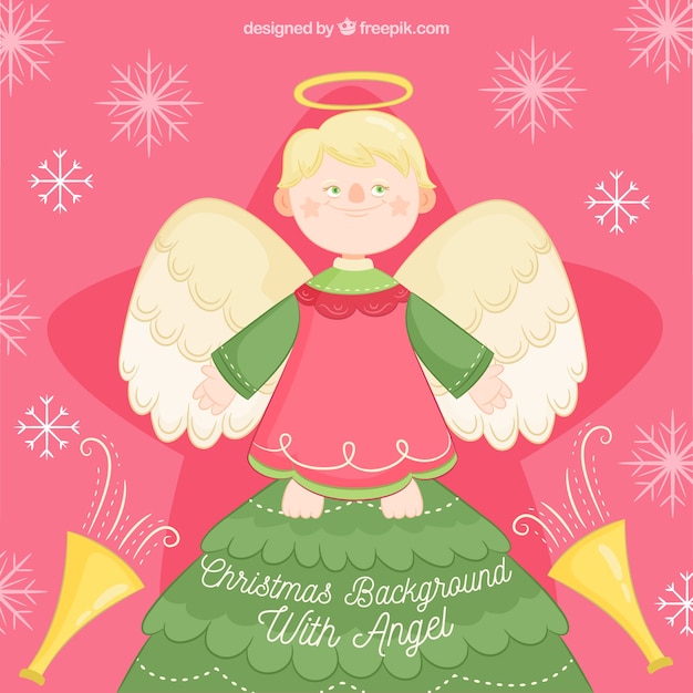 Free vector pink christmas background with an angel