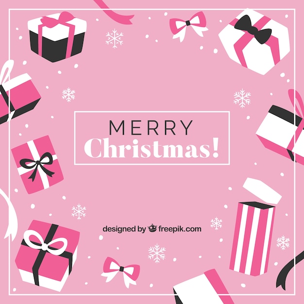 Pink christmas background with gift boxes