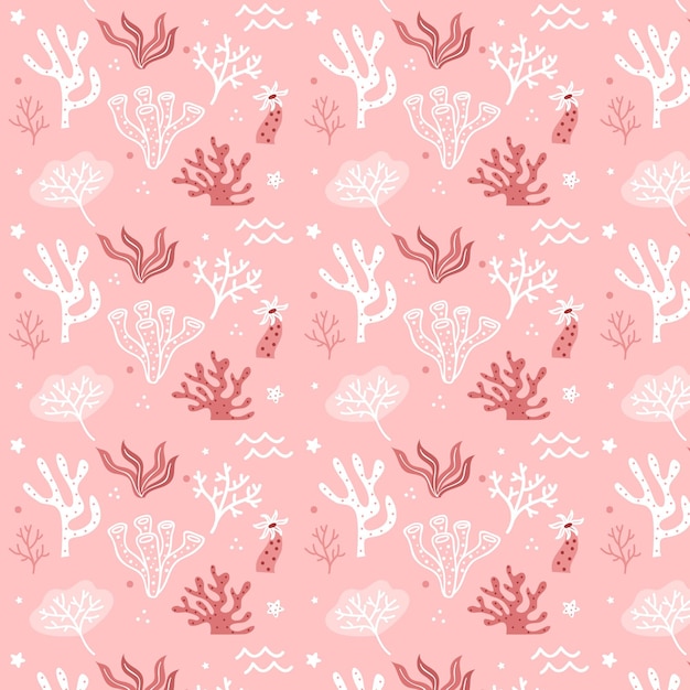 Pink coral pattern template with seaweed