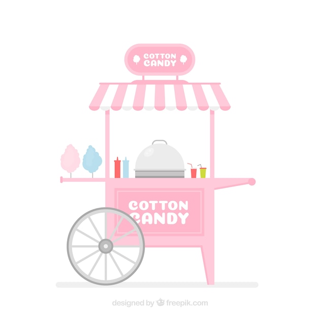 Free vector pink cotton candy cart with flat design