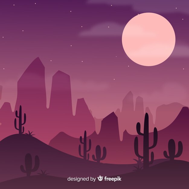 Pink desert landscape with moon