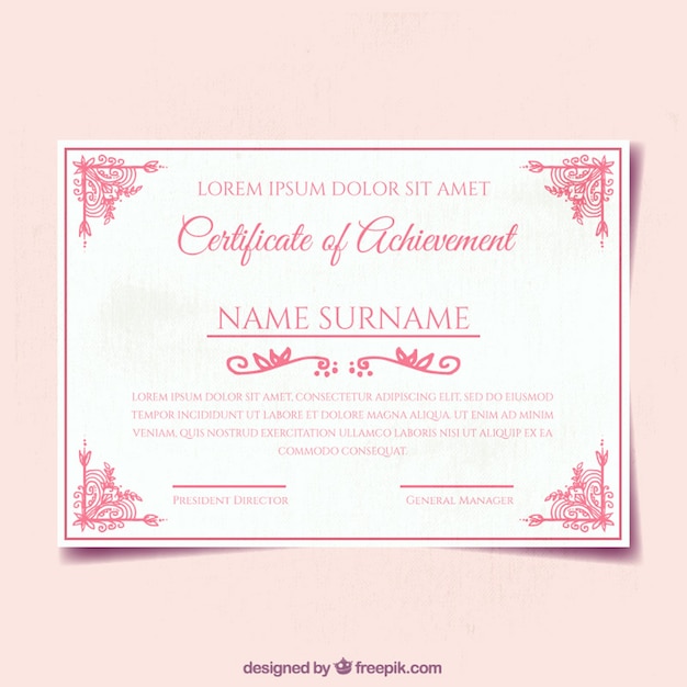 Vettore gratuito diploma template rosa con decorazione ornamentale