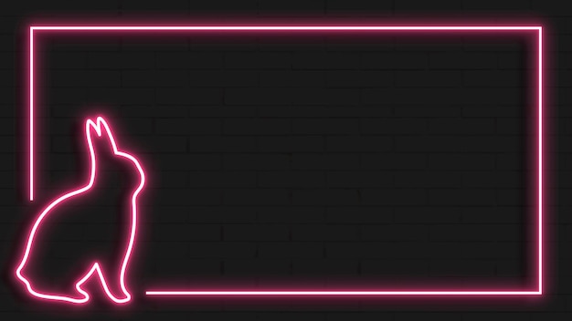 Pink easter bunny neon frame on black background vector