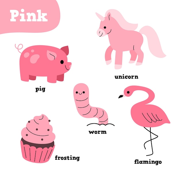 Розовые элементы с английскими словами