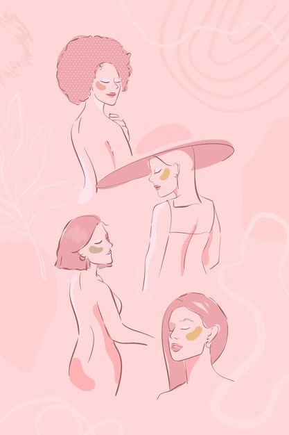 Free vector pink feminine line art set vector