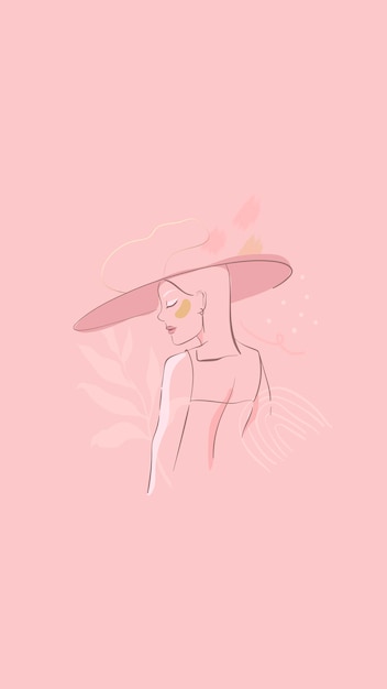 Pink feminine line art vector